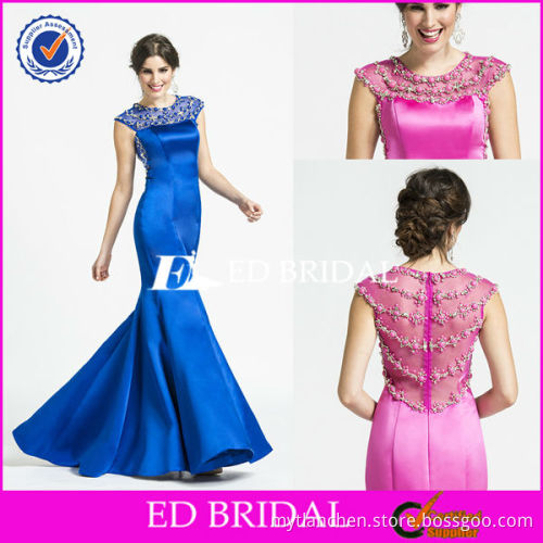 NS762 Unique Stone Beaded See Through Back Royal Blue Evening Dress Formal